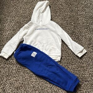 SHEIN Kids White Hoodie and Blue Joggers Set